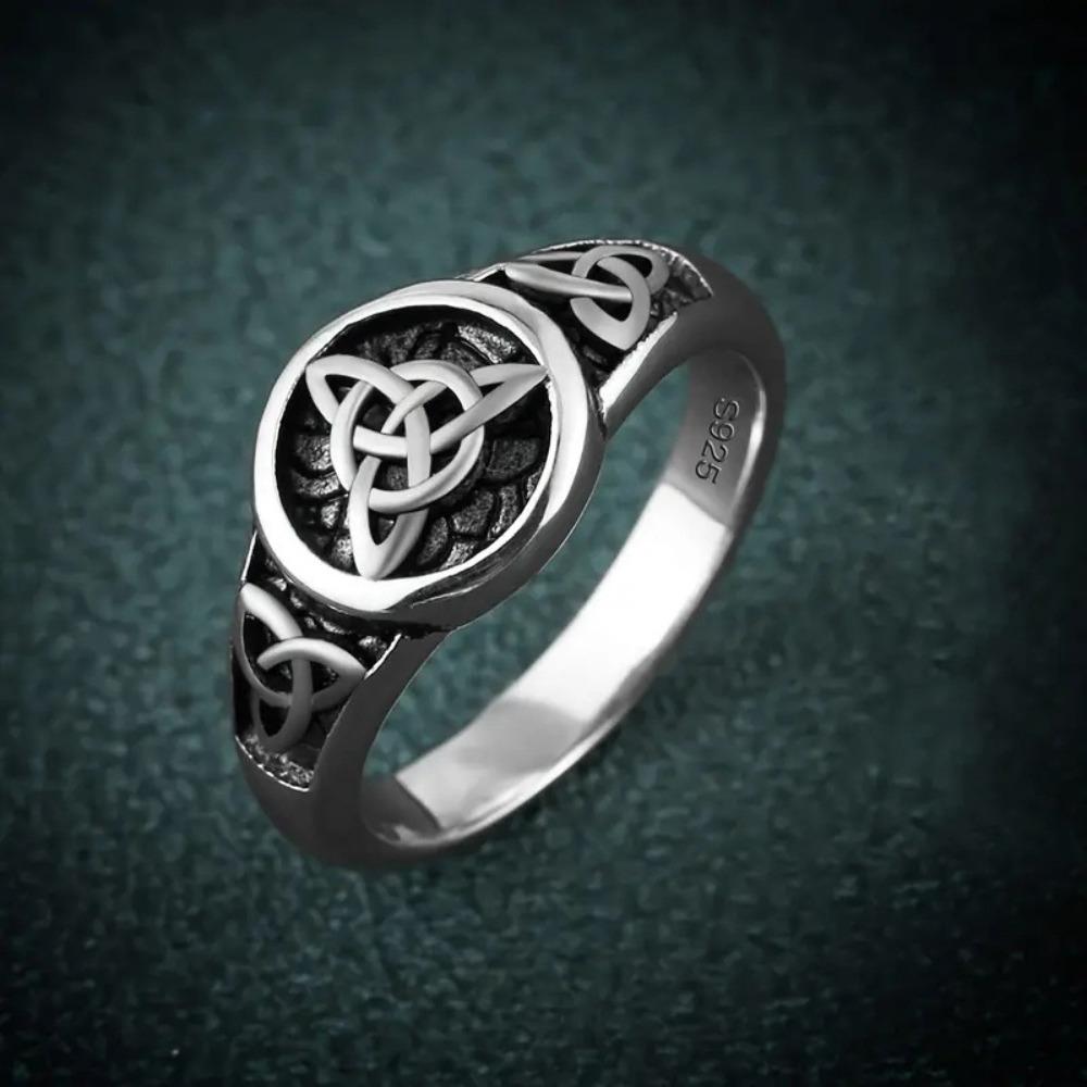 Vintage Celtic Trinity Ring Sterling Silver Diamond Knot Ring for Women