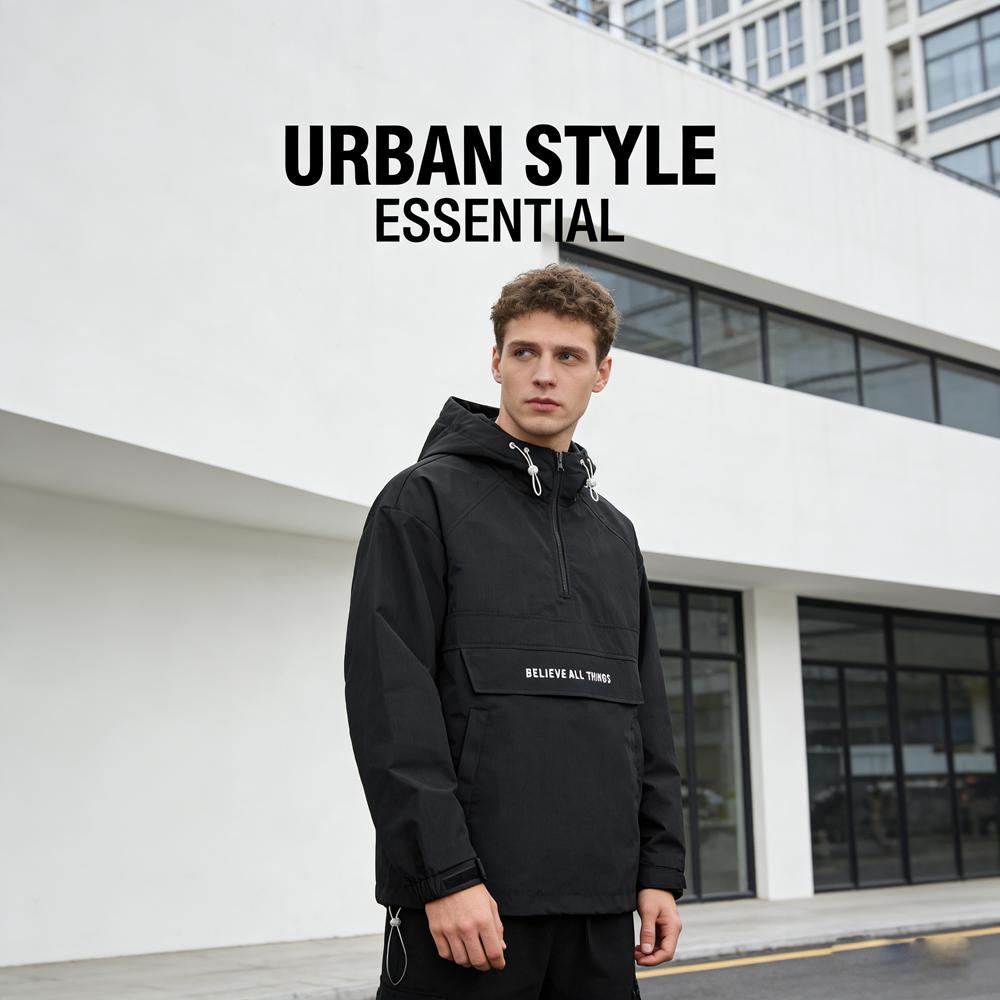Spring Autumn Mens Anorak Jackets Fashion Man Half Zip Streetwear Hip Hop Hooded Coats Men Loose Windbreaker Waterproof Jackets
