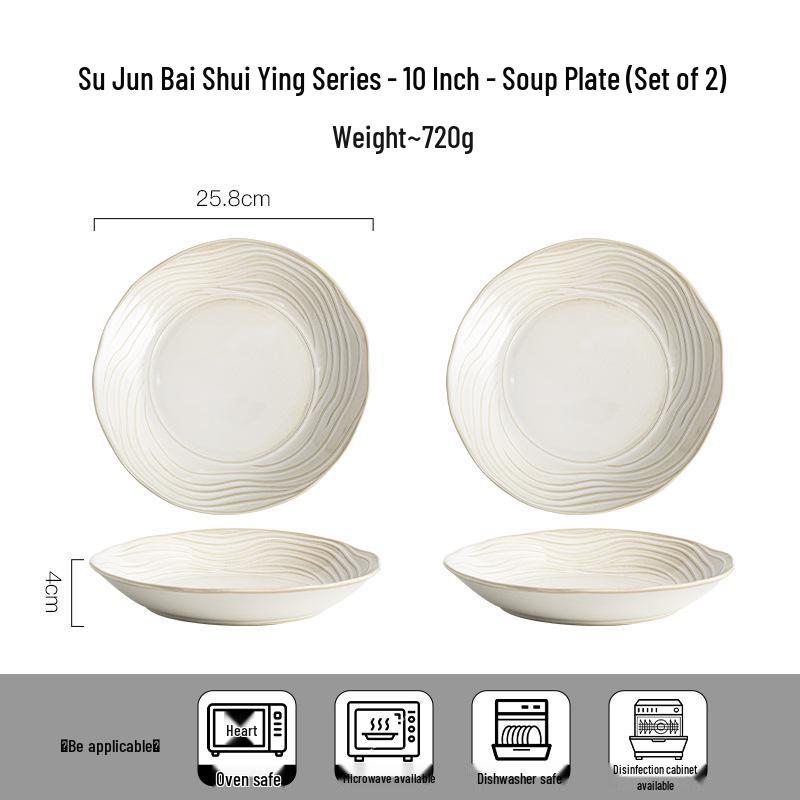 Elegant Wavy Edge White Ceramic Dinner Plate - High-End Creative Tableware
