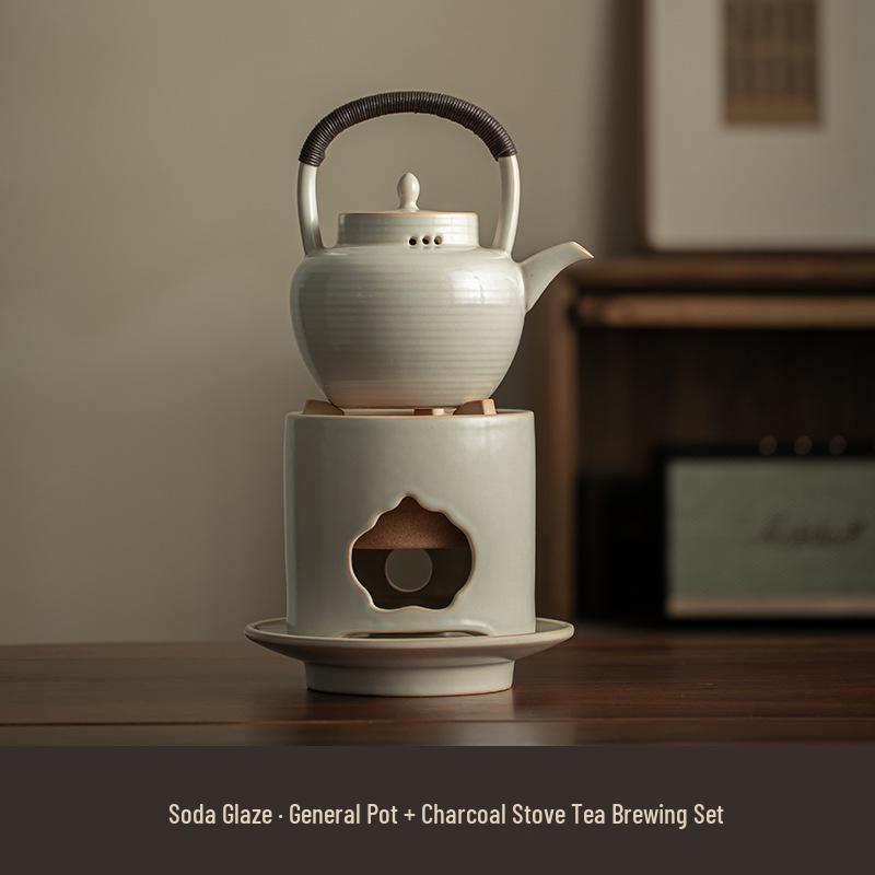 Clay Tea-Boiling Set: Charcoal Stove & Side-Handled Pot for Outdoor & Household Use.