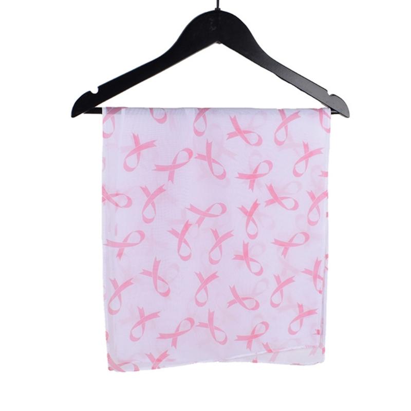 Classical Scarfs for Hot Summer Cool Neck Wrap Pink Ribbon Print Skin-friendly Scarves for Mother Sunproof Supplies