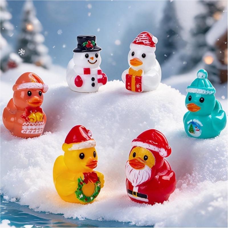 6Pcs Christmas Mini Duck Resin Figurine Cute Micro Landscape Ornament Small Statue For Desktop Decor Xmas Party Gifts