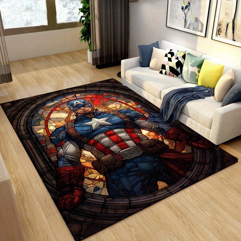 1pc Captain America Pattern Area Rug Soft Flannel Floor Mat for Living Room,Office,Bedroom and Carpet,Sofa Coffee Table Floor Mat