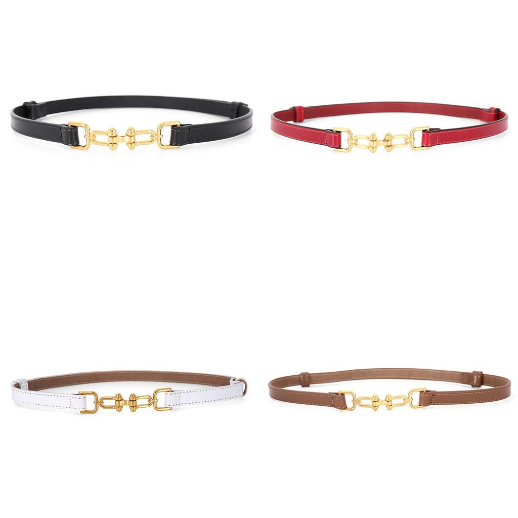 Womens Genuine Leather Belt With Geometric Buckle For Outdoor Casual Wear