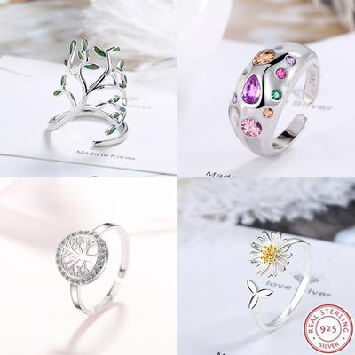 Yeni 925 Ayar Gümüş Yüzük açık Ayarlanabilir Moda Zarif Öğrenci Kız Arkadaş Kadın Takı Aksesuarları Düğün Partisi