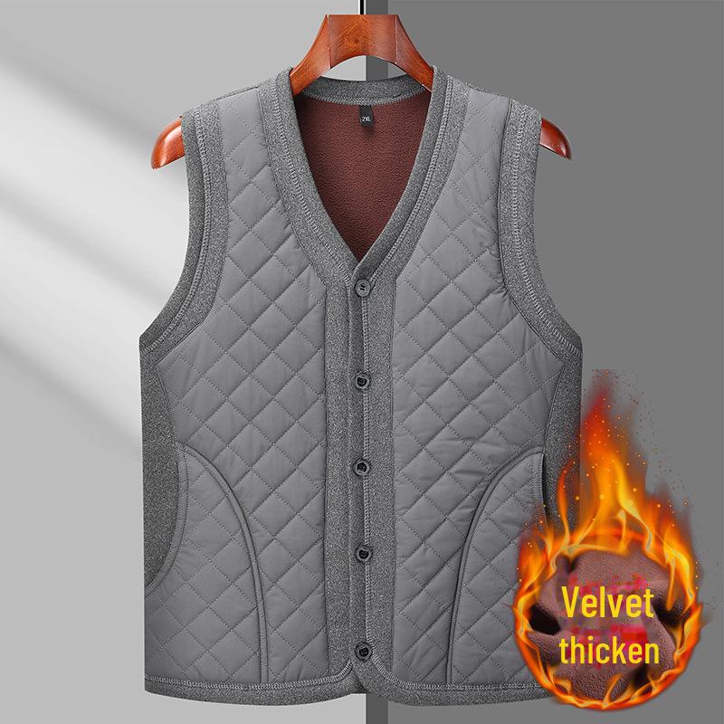

Чоловічий зимовий жилет з оксамитовою підкладкою - теплий, товстий, великого розміру для людей середнього та літнього віку 3XL сірий колір
