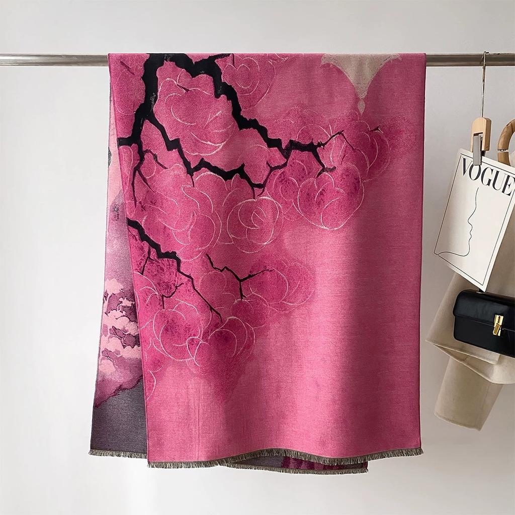 Women Winter Faux Cashmere Travelling Shawlscarf Ethnic Long Cobra Printed Warm Pashmina Scarf 188X70Cm