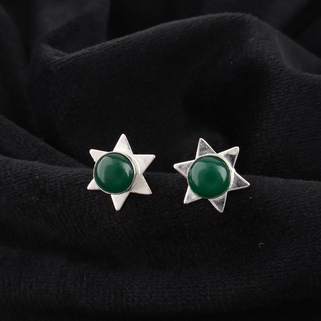 Green Onyx Cab Gemstone 925 Sterling Silver Jewelry Handmade Stud Earrings 0.44" EE-175-22