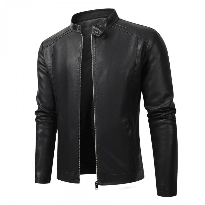 2026 Spring Leather Jacket Men Stand Collar Slim Pu Leather Jacket Fashion Motorcycle Causal Coat Mens Moto Biker Leather Coat