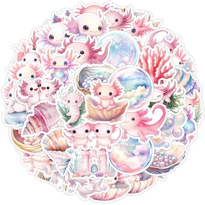 50 Stück Rosa Axolotl Aufkleber Niedliche Cartoon Salamander Aufkleber Wasserdichte Vinyl Tier Aufkleber für Wasserflasche Laptop Handy