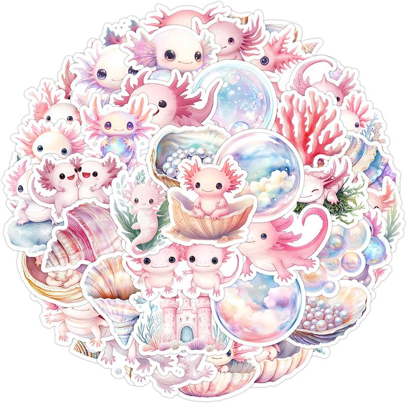 50PCS Pink Axolotl Stickers Cute Cartoon Salamander Stickers Waterproof Vinyl Animal Decals for Water Bottle Laptop Phone