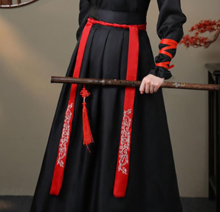 Unisex Hanfu Cosplay Set Japońskie Ubrania Hakama Kimono Długi Etniczny Kostium Czarny [Lady Lazy] (L)