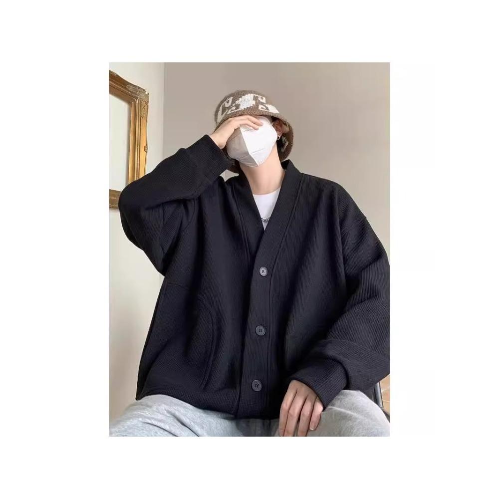 Men's Casual Waffle Knit Jacket for Spring/Autumn