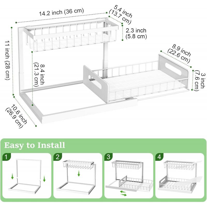 In-Cabinet Pull-Out Double Drawer Sink Rack for Kitchen and Bathroom Universal2Layer Organizer Storage Artifact