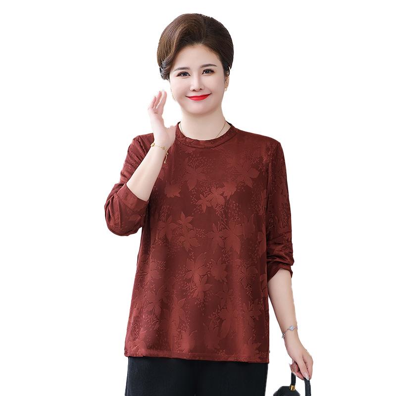 Plus Size Loose Spring/Autumn T-Shirt for Middle-Aged and Elderly Women – Belly-Covering Top for Moms (up to 220 lbs)