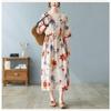 Nowe luźne plus size drukowane sznurki do wiązania w pasie etniczny styl dekolt w serek rękaw pięciominutowy literackie długie sukienki