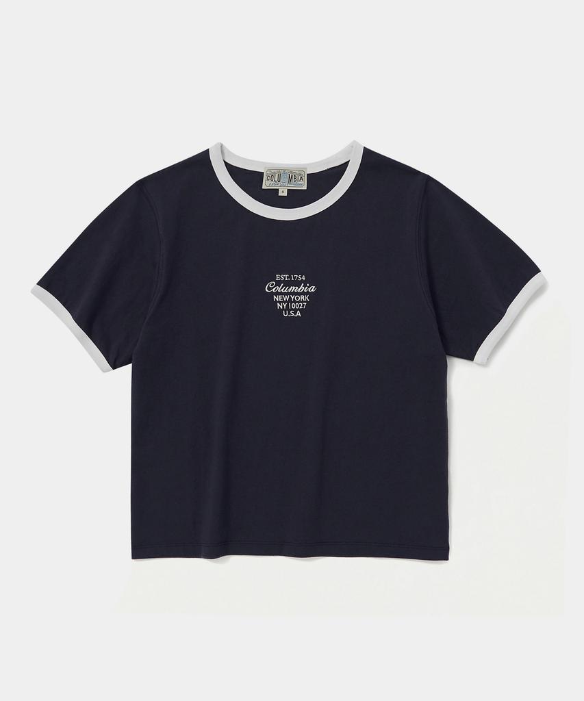 COLUMBIA UNIVERSITY Cu Big Script Women S/S Ringer T-Shirts Crown Navy