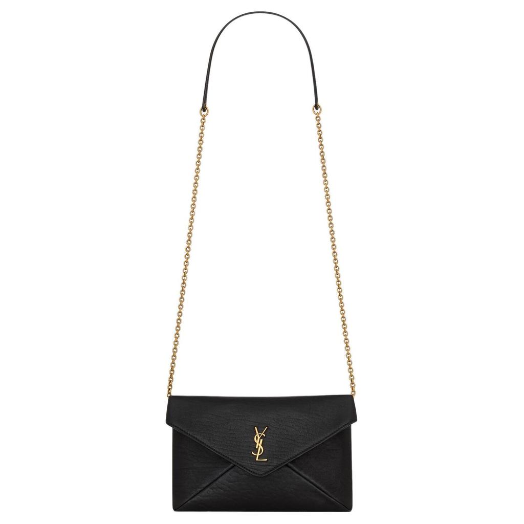 Saint Laurent Ysl Cassandre Logo Chain Shoulder Strap Lambskin Envelope Crossbody Bag Women bags Black 847638-AACYT-1000