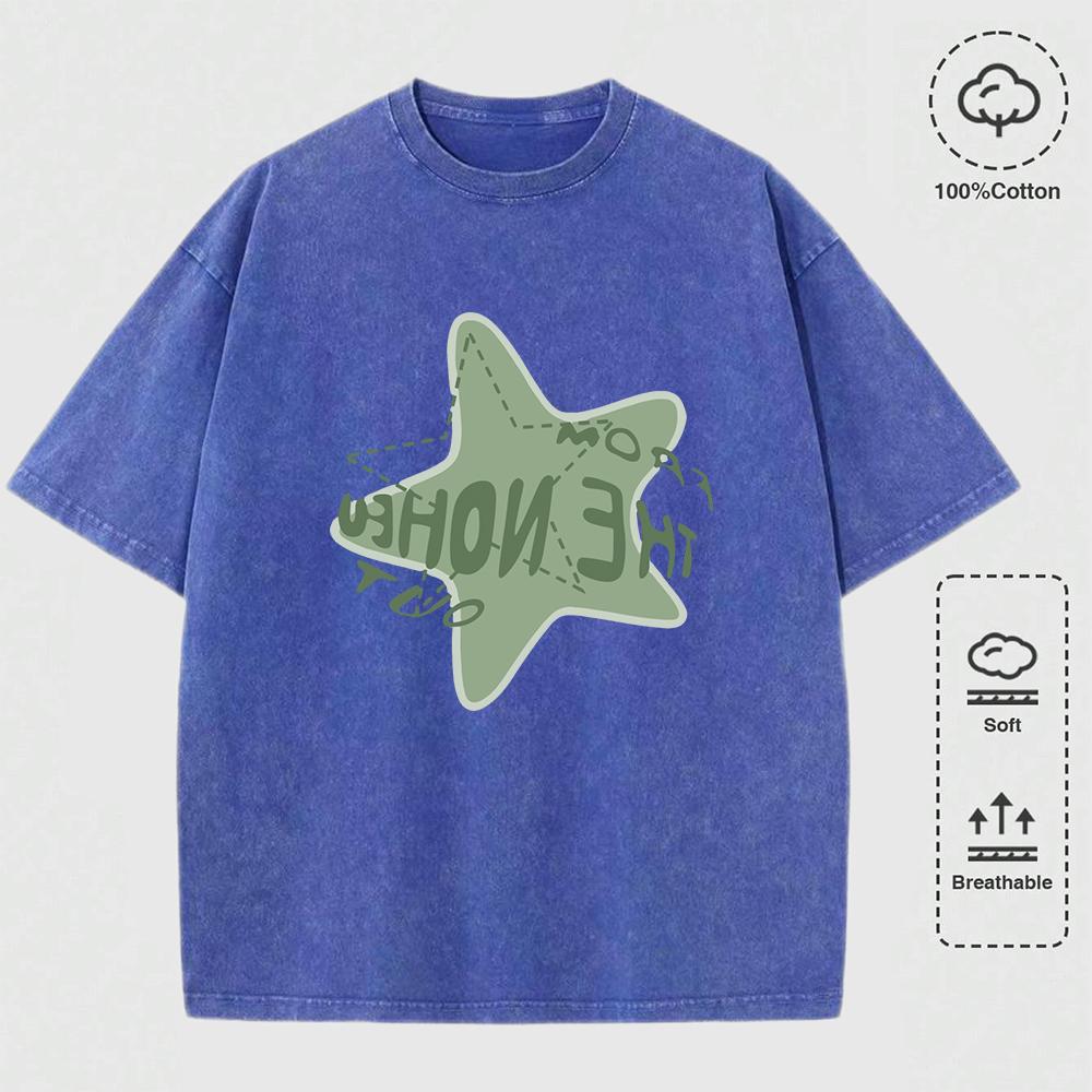 Graffiti Pentagram Print Washed T Shirt Mans O-Neck Casual Fashions Top Cotton Loose Clothes Men T-Shirts