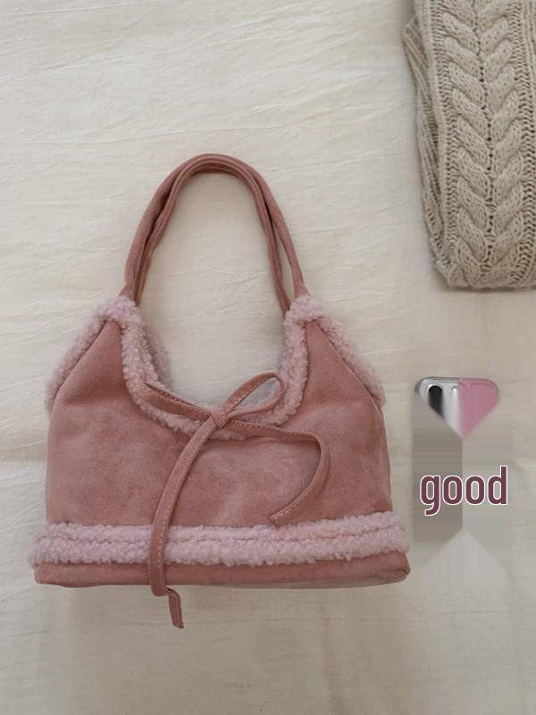 Niche Women's Lambswool Patchwork Bow Tote - Large Capacity Single Shoulder Bag 2025