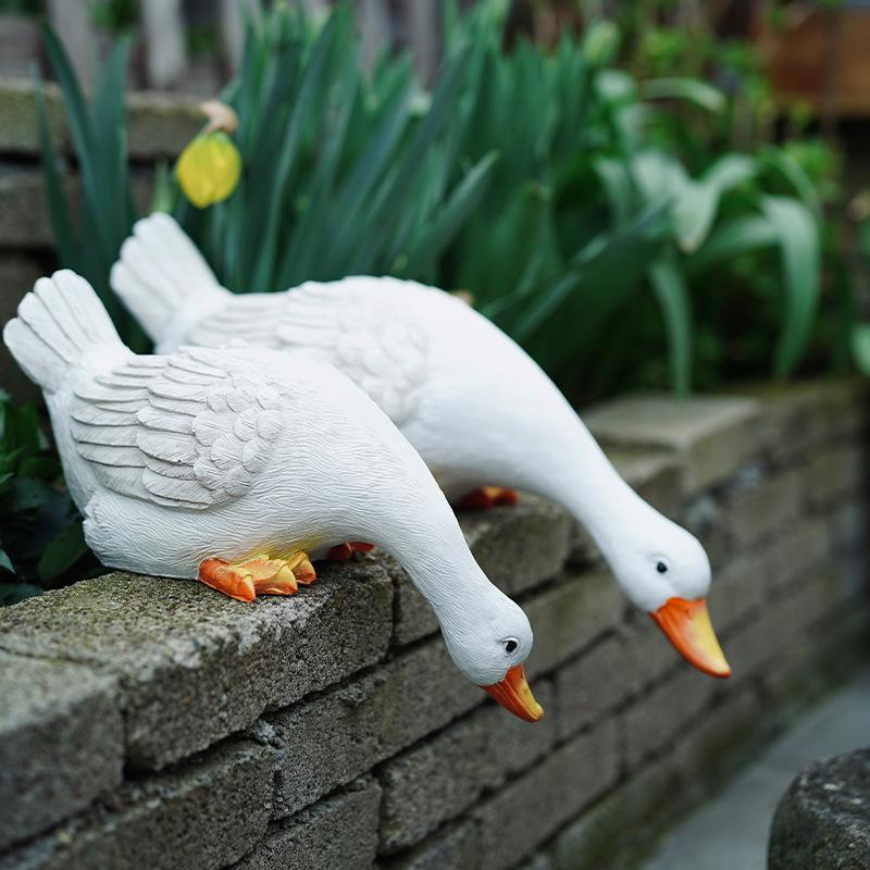 Juran Outdoor Garden White Duck Waterfall Ornament for Fish Pond Landscaping