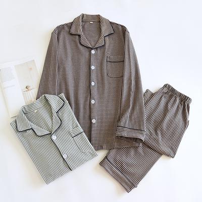 Чоловічий піжамний комплект Осінь Зима Товстий Теплий З Довгим Рукавом Верх Штани Піжамні Комплекти М'який Клітка 2-х предметний З Ґудзиками Дома Комплект для Чоловіків Лацкан Комфортний Одяг для Сну