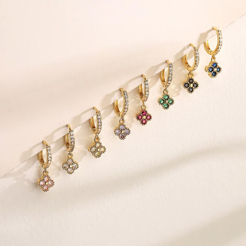 Women Gold Plated Brass Crystal Zirconia Flower Dangle Earrings Hollow Out Design Fashion Jewelry 1 Pair