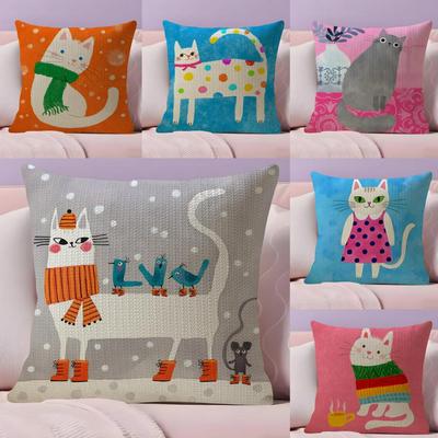 Cat Cute Cushion Cover Natural Linen Pillow Case DoubleSided Print Decorative Sofa Pillowcase Home Decor Gift