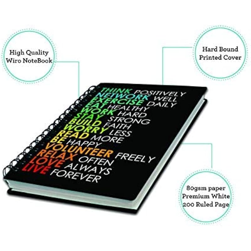 

Accuprints Wiro Hard Bound A5 (6 By 9 Inch) Wiro Notebook Diary Ruled 200 Pages-80 Gsm Paper Pattern-Think Network A5