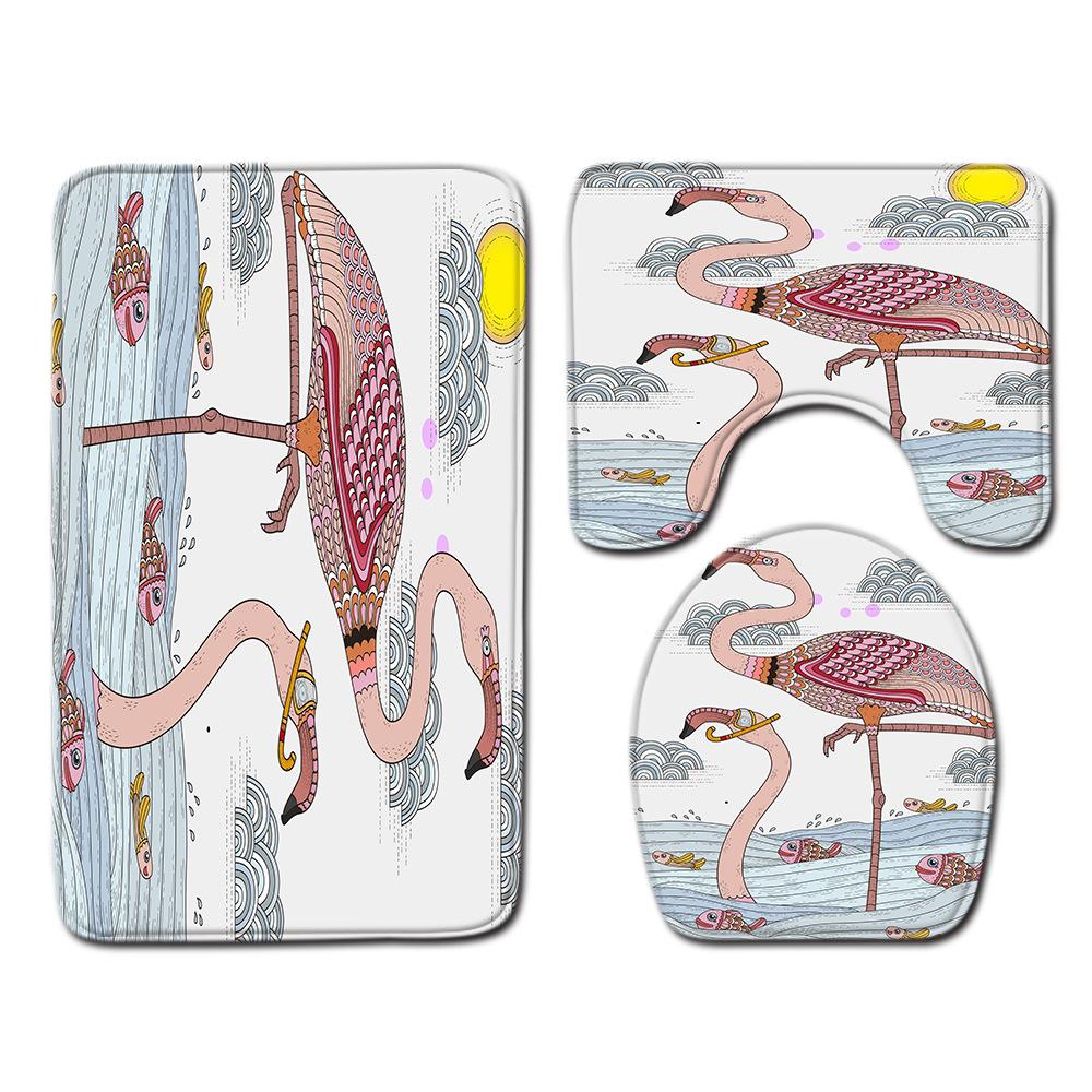 Flamingo Bathroom Toilet Three-Piece Floor Mat Doormat Bathroom Carpet