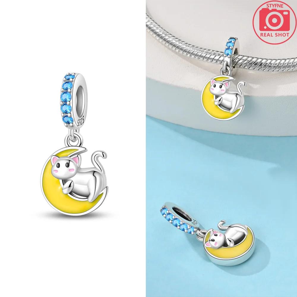 Rock Cat Pendant Features Cute Animal Moon Dog Charms Bead Fit Bracelet Originalcopper Women Jewelry Accessories Fine Gift