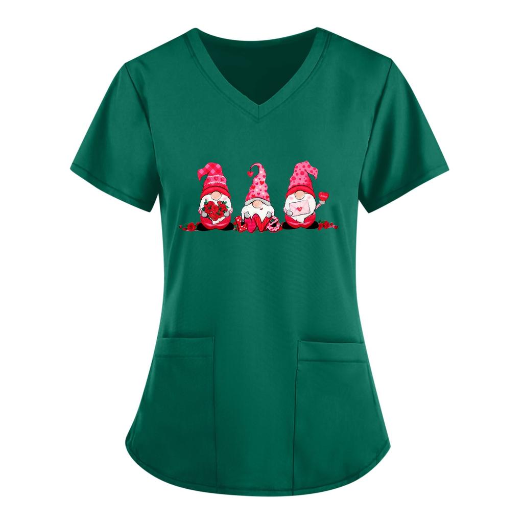 Women's New Cute Valentine's Day Love Pocket V-neck Short Sleeve Loose Top