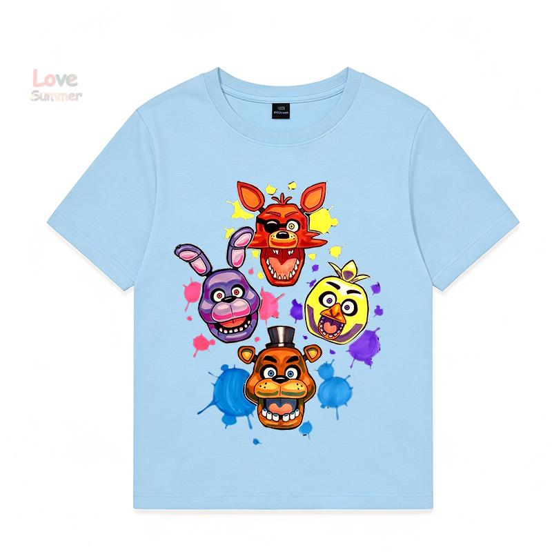 Kinder T-Shirt Unisex FNAF At Freddys Jungen Mädchen Lässig Rundhalsausschnitt Kurzarm Elastische Passform Perfekt für Kinder Alltagskleidung