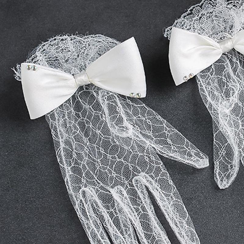 Wedding Lace Gloves Pearls Proms Gloves for Operas Stage Performances Evening Dinner Women Gloves Lady Gloves