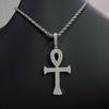 Egyptian Ankh Cross Pendant Necklace Iced Out Moissanite Hip Hop Copper Jewelry For Men Women