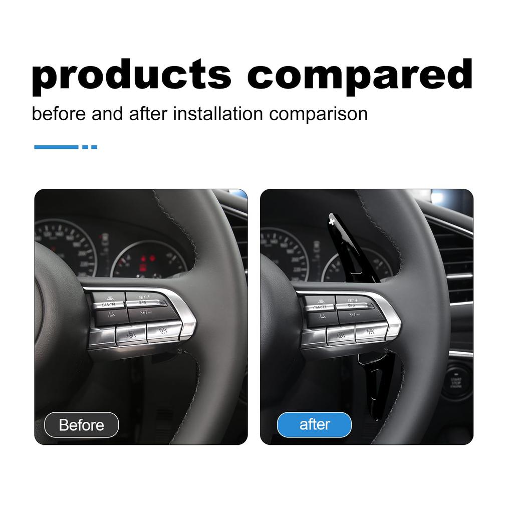 KUNGKIC Paddle Shifter Extensions for Mazda 3 / CX-30 / CX-50 / CX-60 / CX-90 (ABS, Black, L/R Set)