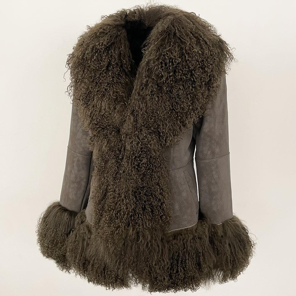 OFTBUY 2024 Winter Women Coat Real Natural Mongolia Sheep Fur Turn-down Collar New Fashion Jacket Thick Warm Casual Overwear