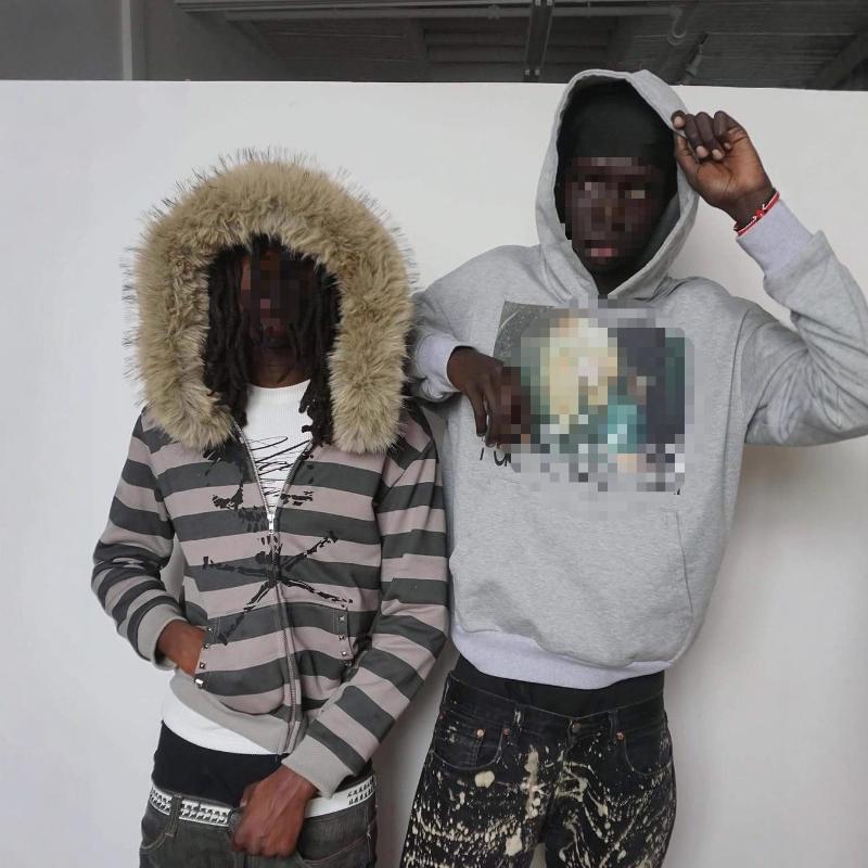 Y2K Dark Themed Printed Personalized Contrasting Wide Stripe Hoodie for Men and Women