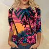 Damen Frühlings-Oberteile Rundhals 3/4 Ärmel Sommerhemden für Damen Lässig Bedruckt Locker Geschnitten Damen Sommerhemden
