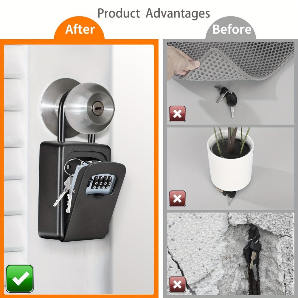 Combination Lock Key Box, Rainproof and Loss-proof, Click To Change the Password, Outdoor Wall-mounted, Family Use, Plastic Material