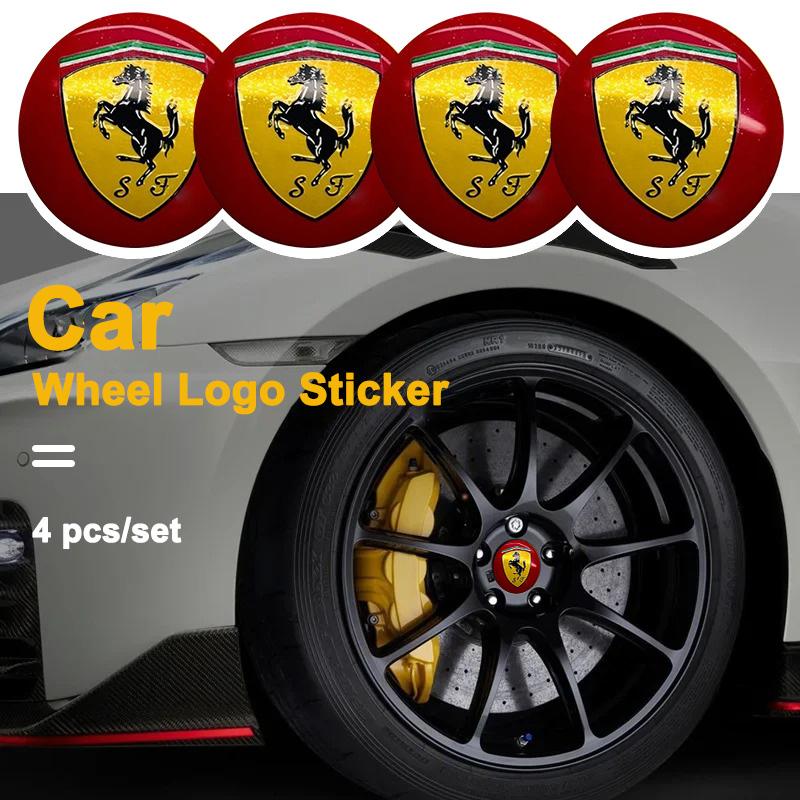New 4PCS/Set For Ferrari Horse Donkey Badge Emblem Car Wheel Hub Center Cap Rim Cover Decoration Stickers Accessories HS6