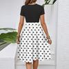 Women's Casual Fashion Belted Dot Printed Short Sleeve Round Neck Elegant Flowing Dress