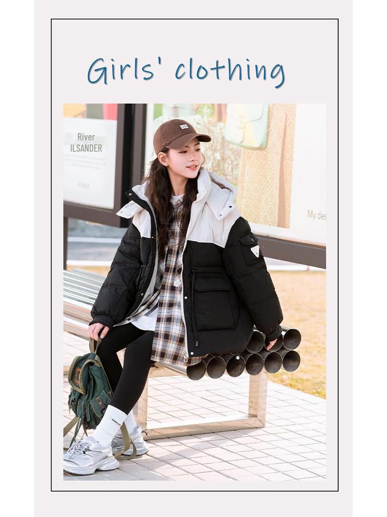 Girls' Hooded Down Jacket - 2023 Winter Coat for Teens, Warm & Thick, Suitable for 13-Year-Olds