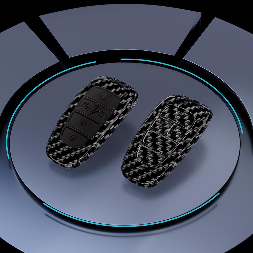 Abs Carbon Fiber Car Key Case Cover For Hyundai Tucson Solaris Sonata Hybrid Nexo Nx4 Santafe Dn8 Accessories