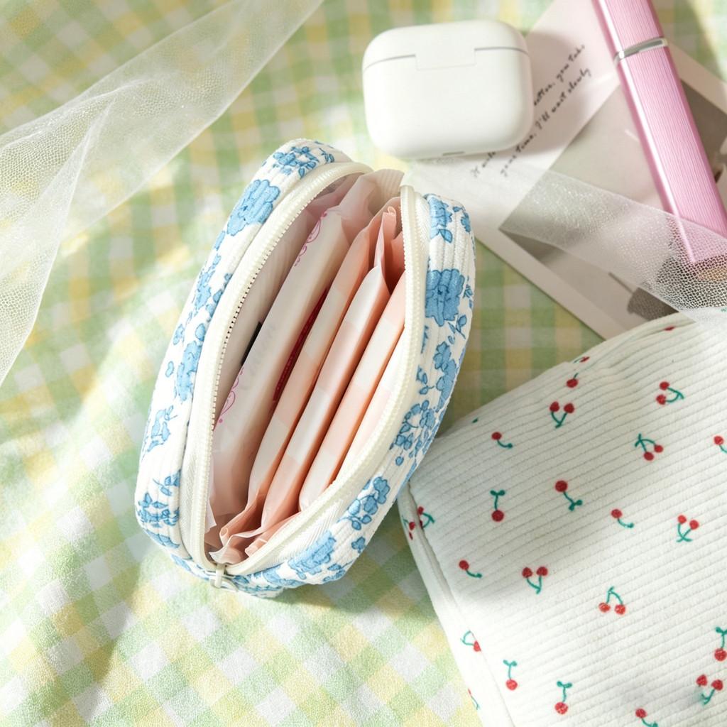 Corduroy Sanitary Pad Storage Bag With Large Capacity For Travel And Leisure Use