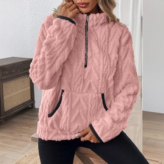 Women Half‑Zip Sherpa Fleece Pullover, Fuzzy Oversized Sweatshirt with Pockets, Soft Warm Fall Winter Casual Sweater Top