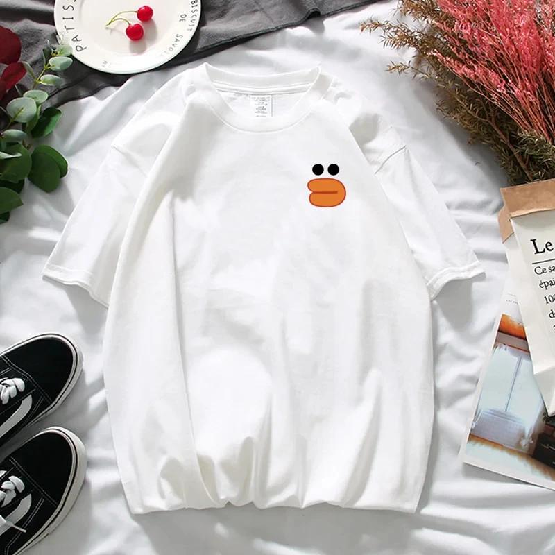 Women's Summer Cartoon Cotton Cute  Pattern Printing T-shirt Fashion Loose Fun Plus Size Bf Style  Small Couple Half Sleeve