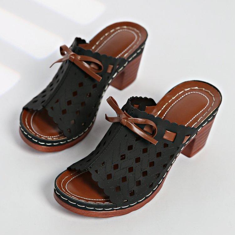 

Летние новые сандалии с вырезом в виде рыбьего рта, женские модные универсальные женские крутые шлепанцы большого размера на толстом каблуке 36 чёрный