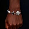 Pulsera de Triple Protección Plata Virgen María Nudo de Bruja Pentagrama Tetragrammaton Acero Inoxidable Muñeca Impermeable Joyería