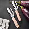 Curățător de legume cu mâner ergonomic din lemn 2-în-1 Deschizător de sticle Lamă lată curbată Curățător ascuțit pentru cartofi mere citrice morcovi Gadgeturi de bucătărie